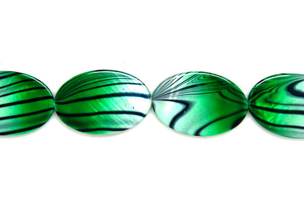 Shell (Spray-Paint MOP) Flat Oval (Green and White) Beads