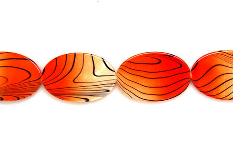 Shell (Spray-Paint MOP) Flat Oval (Orange and White) Beads