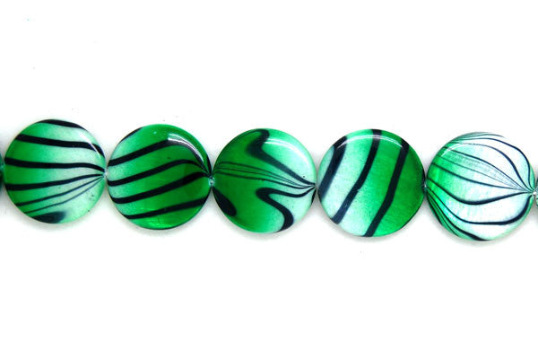 Shell (Spray-Paint MOP) Coin (Green and White) Beads