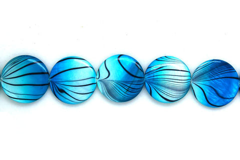 Shell (Spray-Paint MOP) Coin (Aqua and White) Beads
