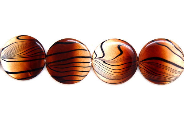 Shell (Spray-Paint MOP) Coin (Brown and White) Beads