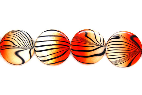 Shell (Spray-Paint MOP) Coin (Orange and White) Beads