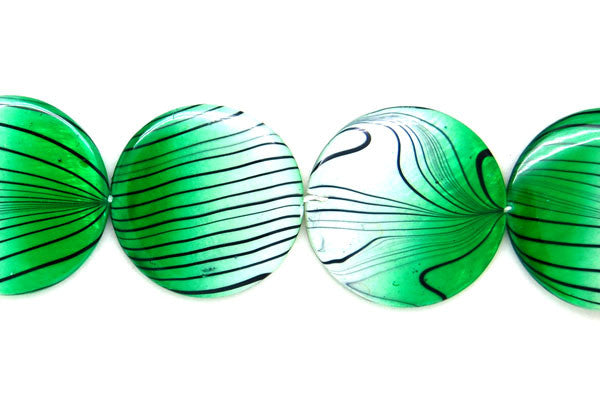 Shell (Spray-Paint MOP) Coin (Green and White) Beads