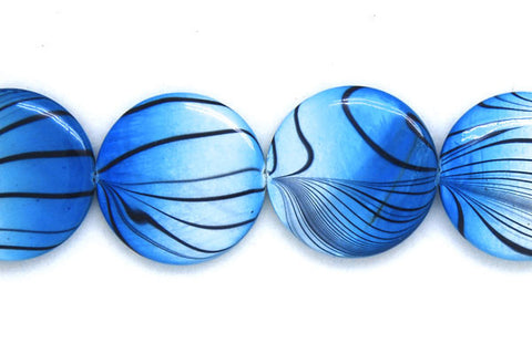 Shell (Spray-Paint MOP) Coin (Blue and White) Beads