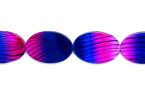 Shell (Spray-Paint MOP) Flat Oval (Blue and Red) Beads