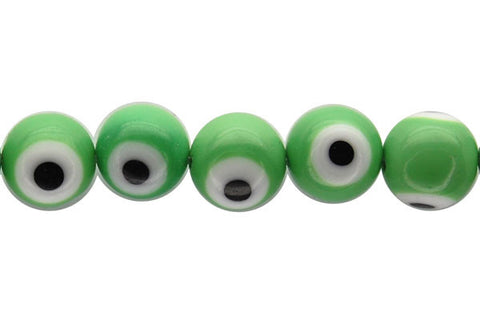 Chevron Glass Bead (Green) Round Eye