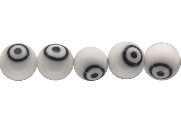 Chevron Glass Bead (white) Round Eye