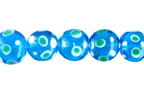 Art Foil Glass Button (Polka-Dotted Sky Blue)