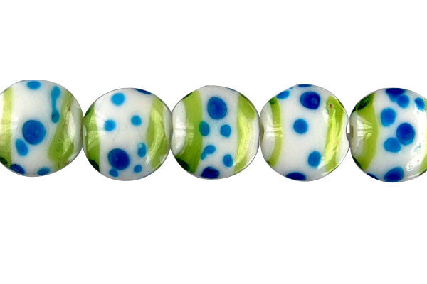 Art Foil Glass Button (Polka-Dotted Green and Sky Blue)