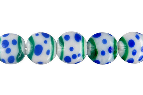 Art Foil Glass Button (Polka-Dotted Green and Blue)