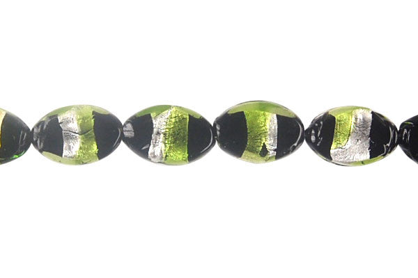 Art Foil Glass Flat Oval (Olive with White)