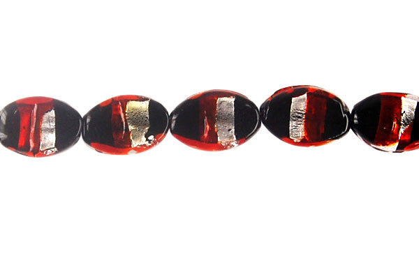 Art Foil Glass Flat Oval (White with Red)
