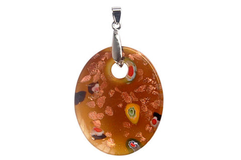 Pendant Murano Foil Glass Flat Oval With Bail (Amber)