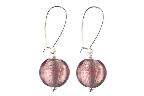 Murano Foil Glass Button Earrings (Purple)
