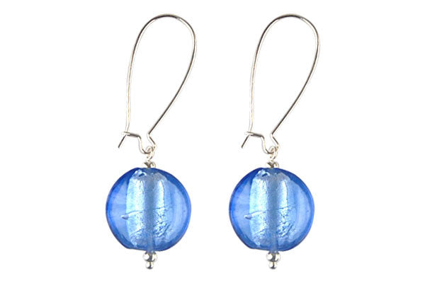 Murano Foil Glass Button Earrings (Blue)