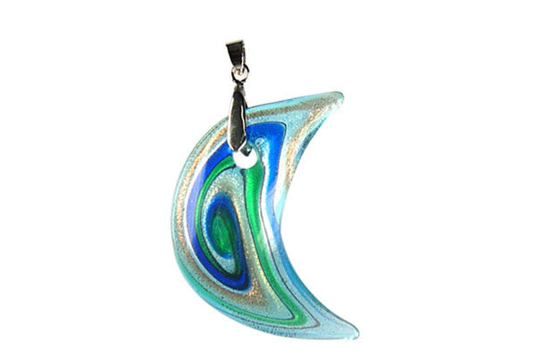 Pendant Murano Foil Glass Moon with Bail (Sky blue)