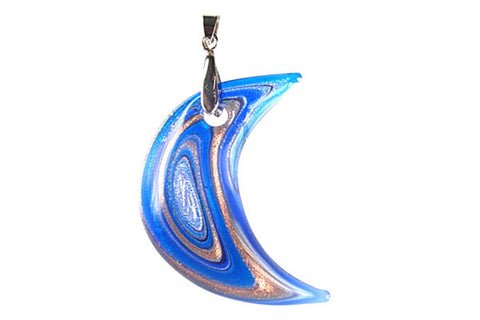 Pendant Murano Foil Glass Moon with Bail (Blue)