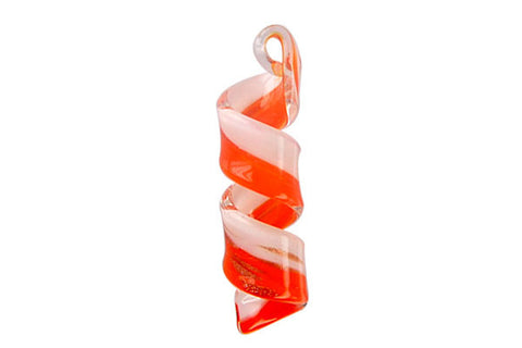 Pendant Murano Foil Glass Twist (White and Orange Red)