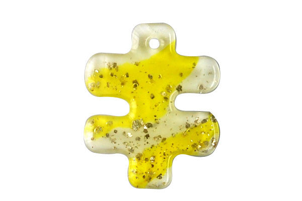 Pendant Murano Foil Glass Puzzle Piece (Yellow and White)
