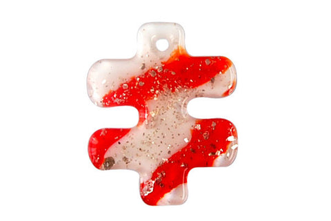 Pendant Murano Foil Glass Puzzle Piece (Red and White)