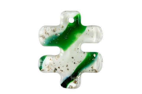 Pendant Murano Foil Glass Puzzle Piece (Green and White)