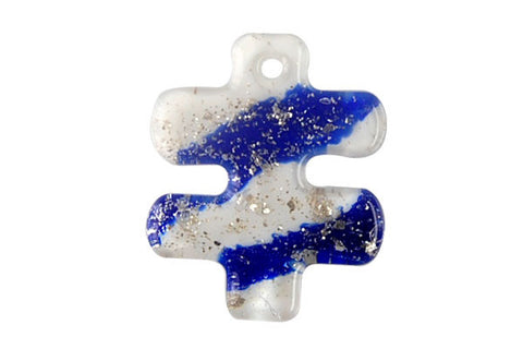 Pendant Murano Foil Glass Puzzle Piece (Blue and White)