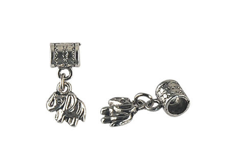 Silver-Plated Charm Elephant (Antique Silver) 8x23mm