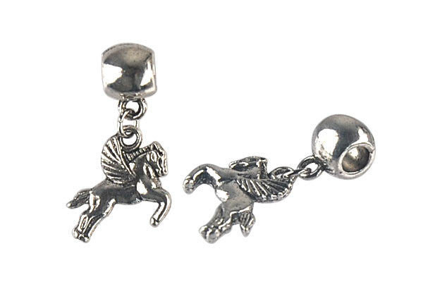 Silver-Plated Charm Flying Horse (Antique Silver) 8x33mm