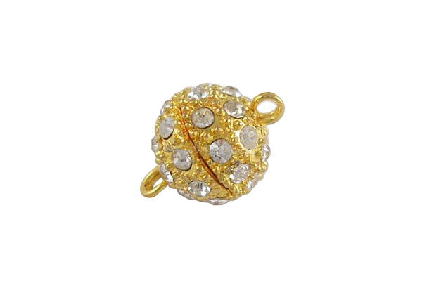 Metal Alloy Magnetic Clasp Ball with Rhinestone (Gold), 12mm
