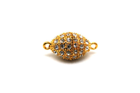 Metal Alloy Magnetic Clasp Oval with Rhinestone (Gold), 14x26mm