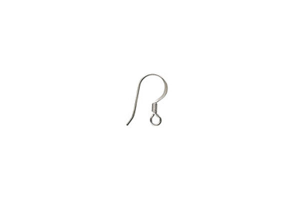 Imitation Rhodium Plated Flat Ear Wire w/Coil, 15mm