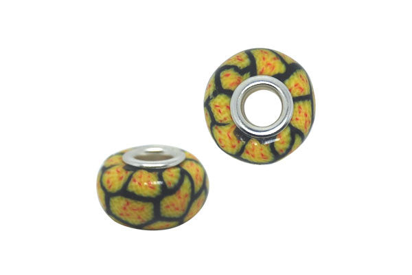 Fimo Rondelle w/Silver-Plated Core (Yellow Honeycomb), 10x15mm