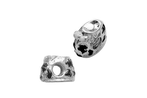 Metal Alloy Beads Baby Shoes w/Black Enamel (Silver-Plated), 10x13mm
