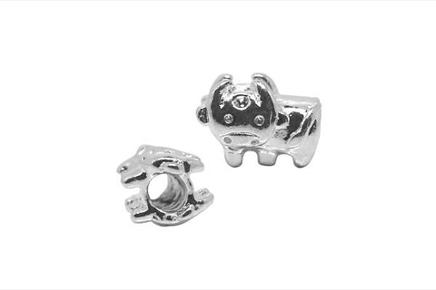 Metal Alloy Beads Cow w/Rhinestones (Silver-Plated), 10x15mm