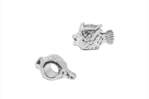 Metal Alloy Beads Gold Fish (Silver-Plated), 9.5x15mm