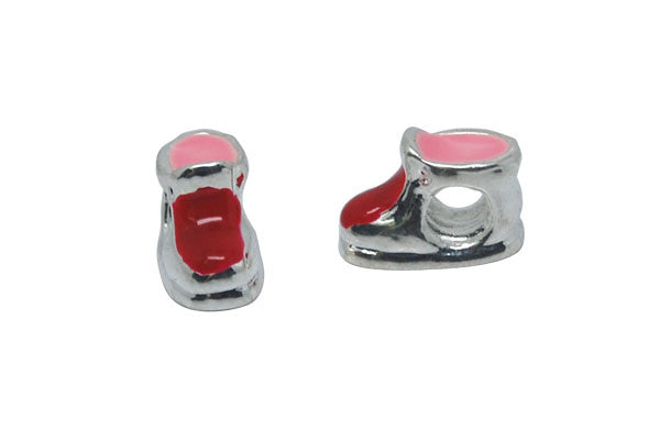 Metal Alloy Beads Silver Boot w/Pink & Red Enamel, 9x13mm