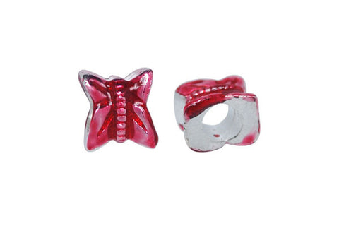 Metal Alloy Beads Silver Red Butterfly, 9x10mm