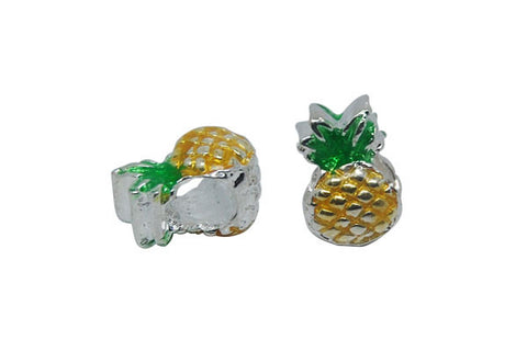 Metal Alloy Charms Silver Pineapple w/Yellow & Green Enamel, 8x12mm