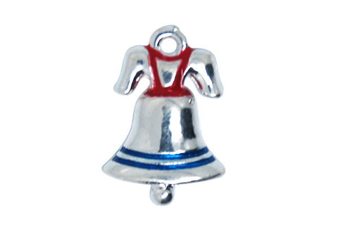 Silver-Plated Charm Bell w/Blue & Red Enamel, 11x18mm