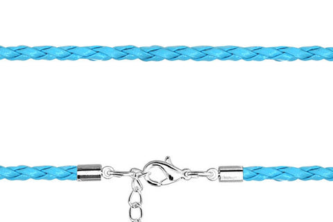 Pandora Style Bracelet, Blue Leather Braided Cord W/Lobster Clasp & Extender, 3mm