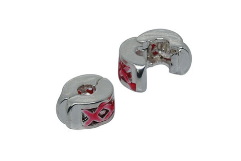 Silver-Plated Clip & Lock Stopper Rondelle w/Red "X" Enamel, 6x11mm
