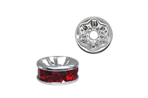 Silver-Plated Rondelle w/Crystal Rhinestones, Red, 3x6mm