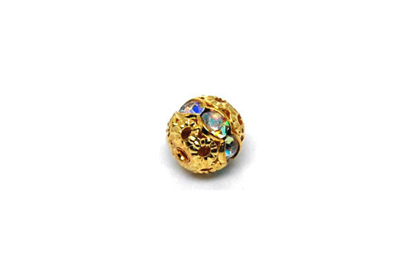 Gold-Plated Brass Round w/AB color Rhinestone, 6mm
