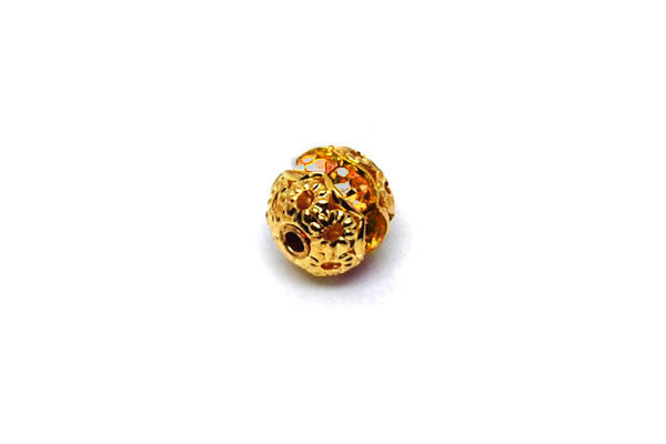 Gold-Plated Brass Round w/Amber Rhinestone, 6mm