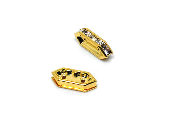 Gold-Plated Brass Spacer Diamond 2 Hole w/Rhinestone, 5x11mm