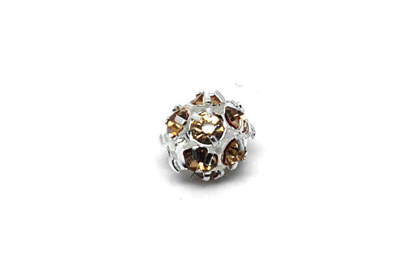 Silver-Plated Brass Round w/Champagne Rhinestone, 8mm