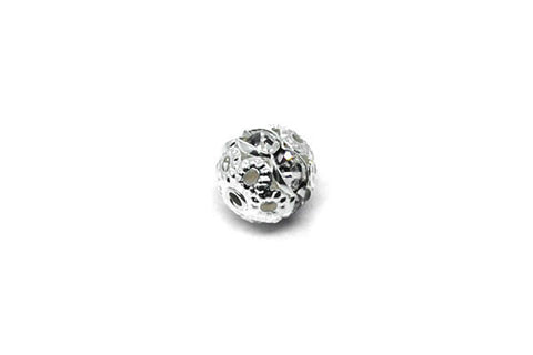 Silver-Plated Brass Round w/Clear Rhinestone, 6mm