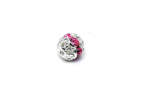 Silver-Plated Brass Round w/Pink Rhinestone, 6mm