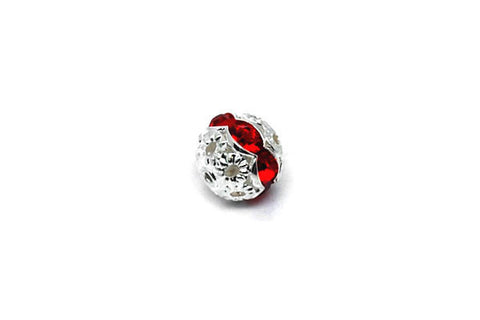 Silver-Plated Brass Round w/Red Rhinestone, 6mm