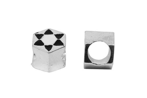 Metal Alloy Beads Hexagon w/Black and White Enamel (Silver), 8x10mm